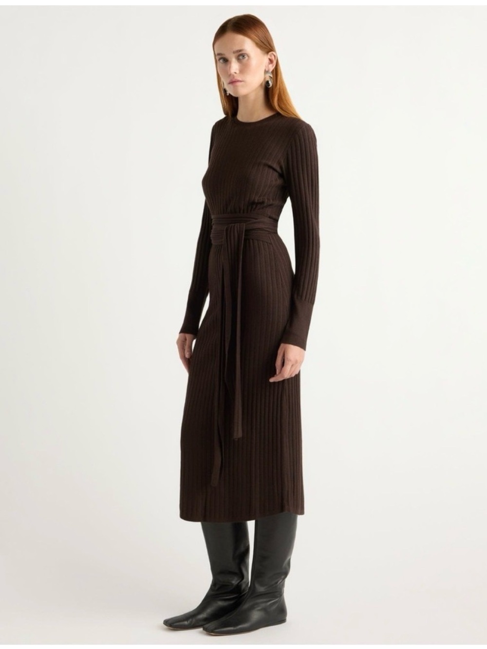 Modern Citizen Brown Ribbed Carmen Wrap Dress